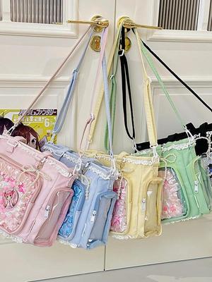 Cute Bow Knot Transparent Crossbody Tote - Large Capacity JK Sweet Girl Badge Bag