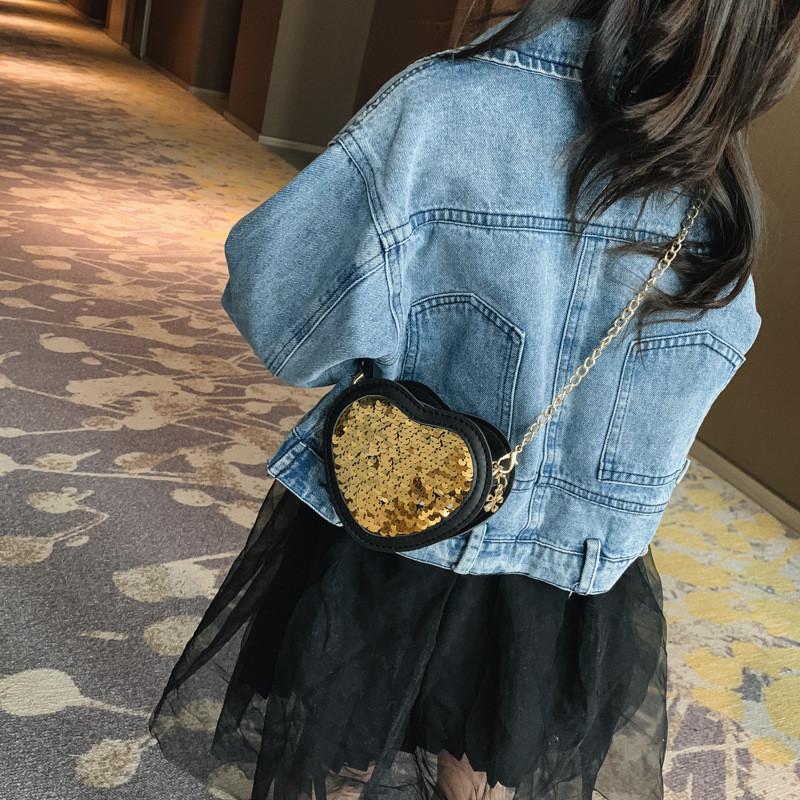 Stylish Heart Shaped Crossbody Bag For Children With Shimmering Reversible Sequins