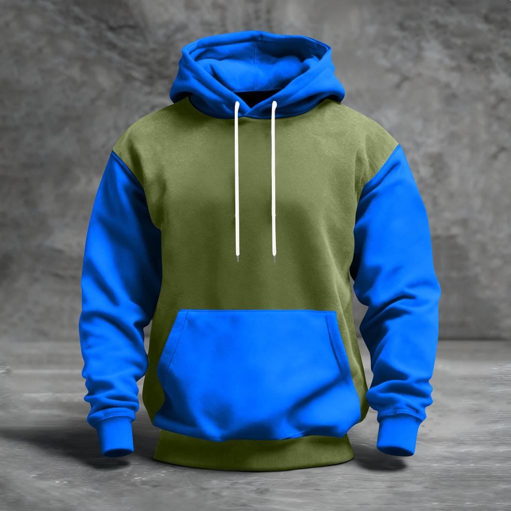 Men's Color Blocked Hooded Sweatshirt With Pockets Casual And Comfortable