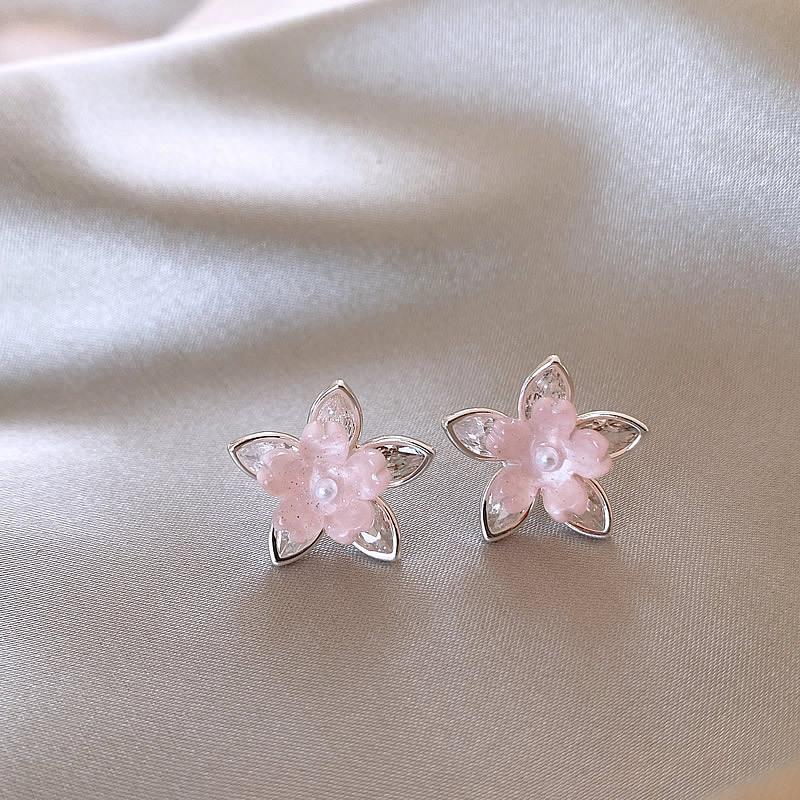 Vintage Oil Painting Flower Stud Earrings for Women Exquisite Metal Peach Blossom Earrings Jewelry Gifts Daily Fancy Accessories