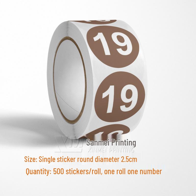 Adesivos Redondos Autoadesivos com Números 1-33 – Rolo de Etiquetas de Identificação Seriada Coloridas