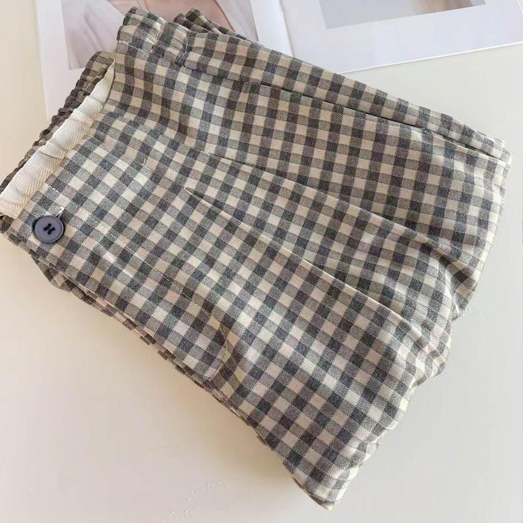 Women's Spring Retro Plaid Wide-Leg Pants - Petite, Loose, Slimming, Straight, Long, Casual