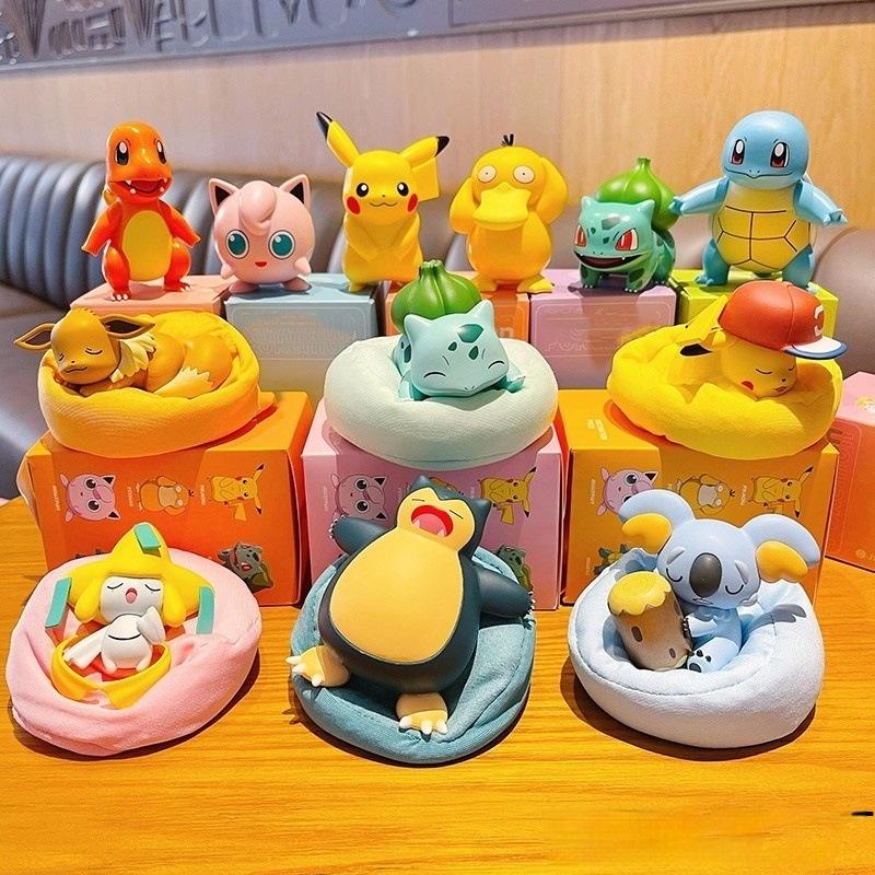 Cartoon Anime Pokemon Blind Box Pikachu Snorlax Action Figure Doll Cute Desktop Ornament Collectible Model Decoration