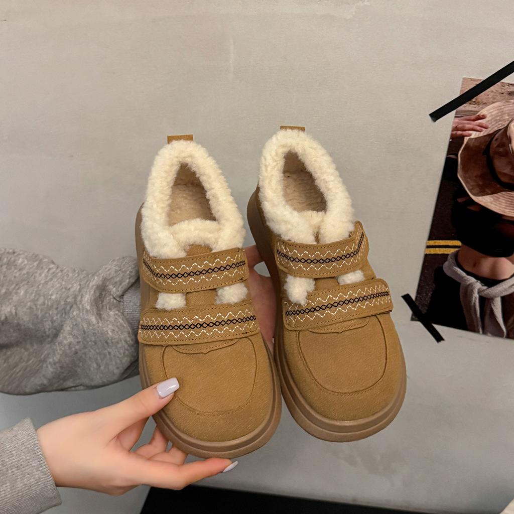 Retro Brown Thick-soled Piled Thickened Snow Cotton Shoes Women's 2025 New Winter Heightening Warm Mao Mao Boken Shoes