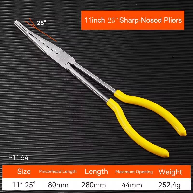 11inch Extra Long Nose Pliers Straight Bent Tip Mechanic Equipment Hand Removal Tool Spanner Clips Auto Care Kit Car Accessories
