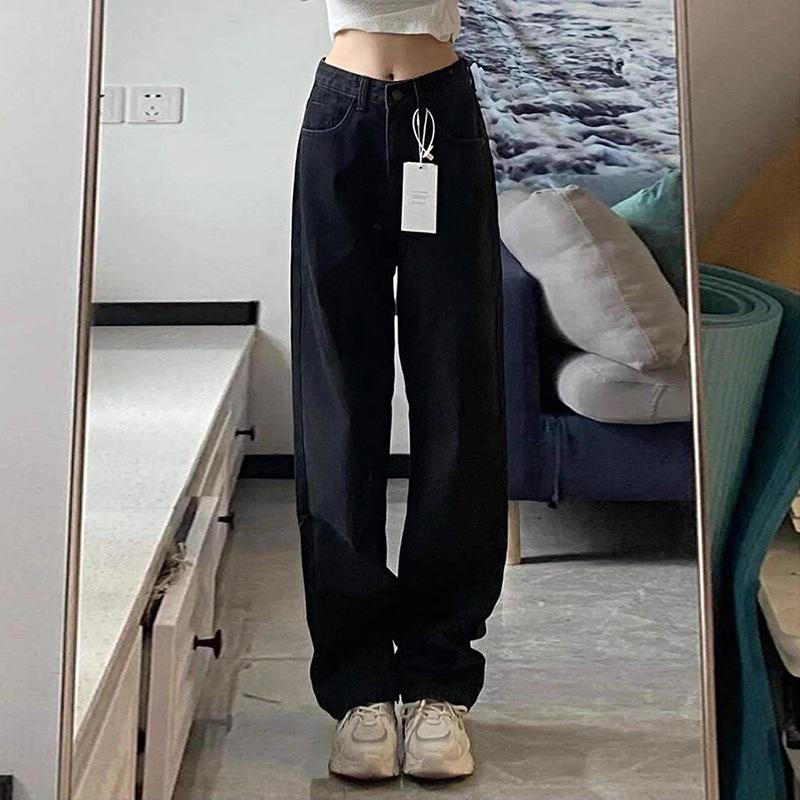 Women s High-Waisted Plus Velvet Wide-Leg Jeans: Autumn/Winter, Plus Size, Slimming, Loose, Straight-Leg, Floor-Length. S