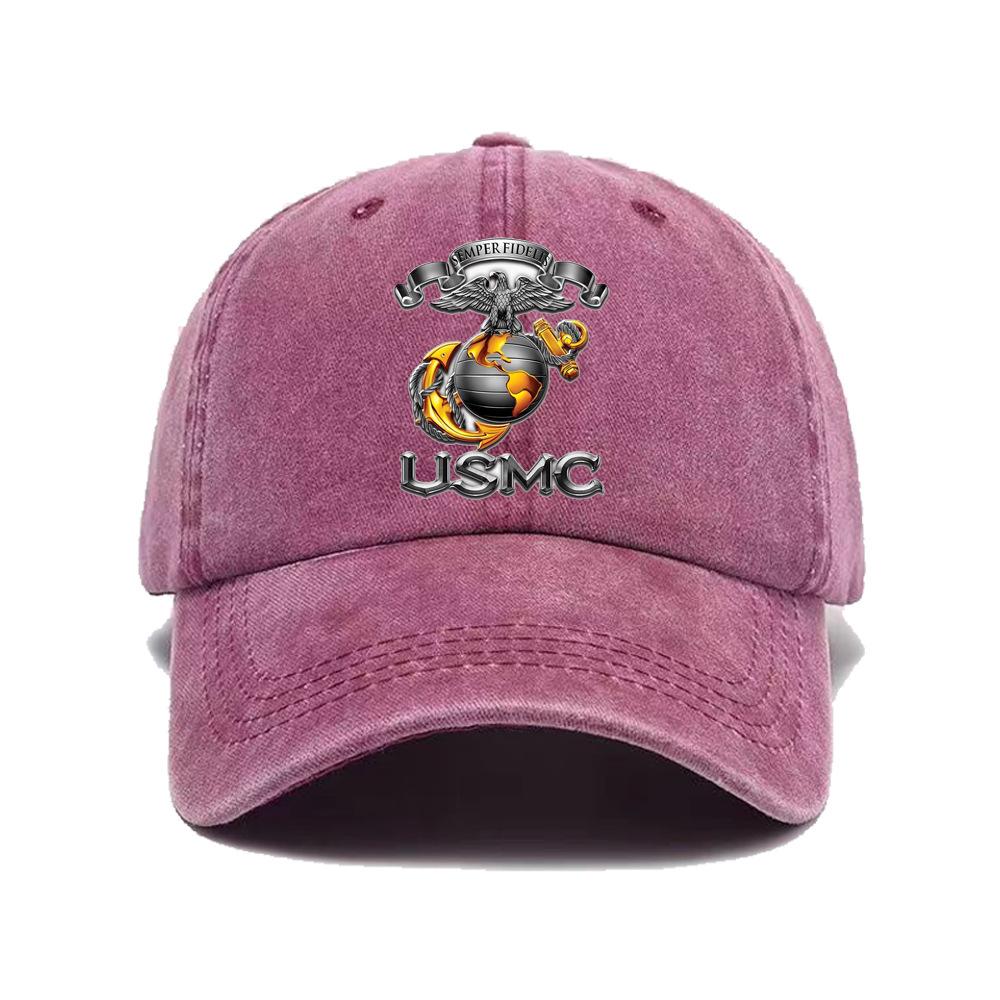 Leisure Multifunctional Usmc Printed Washed Baseball Cap, Suitable For Golf, Casual Wear, And Outdoor Activities, Neutral Golf