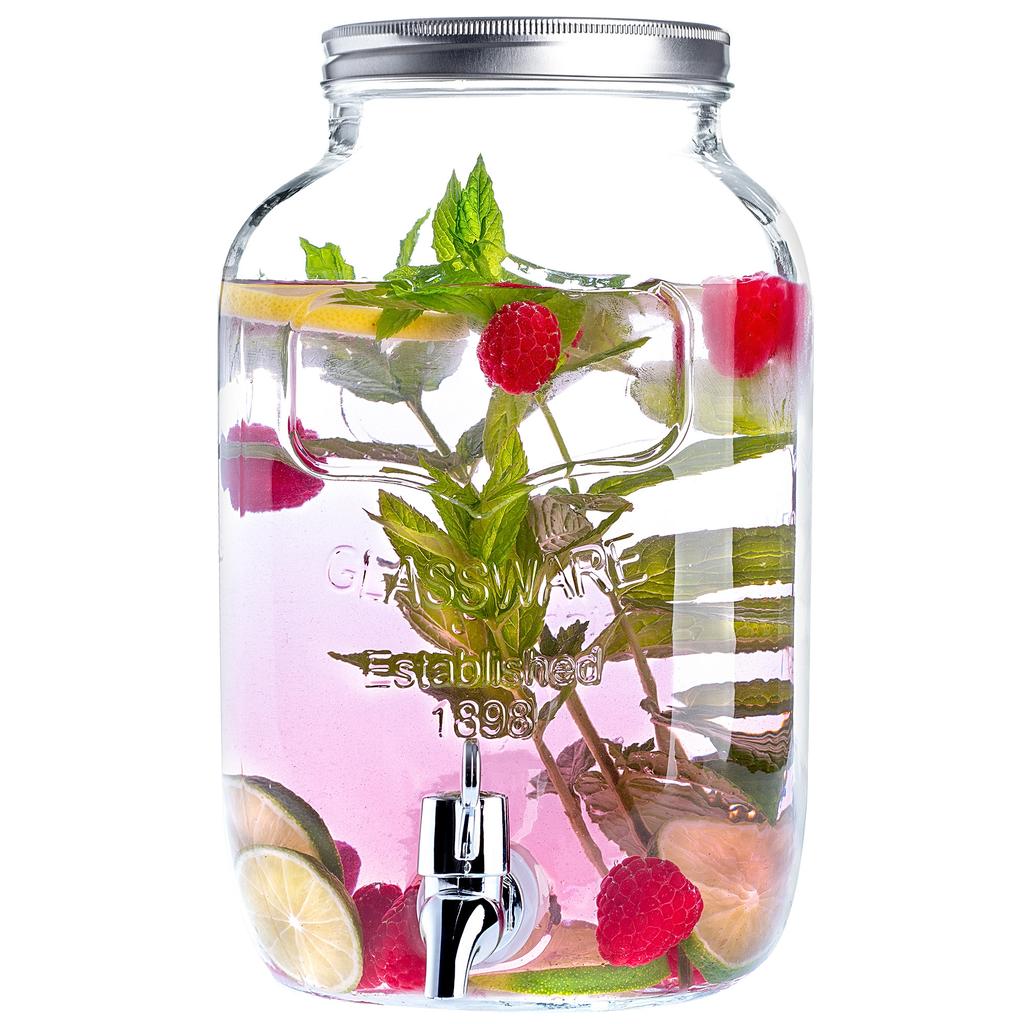 KADAX Tarro con Grifo de Cristal 4L Jarra para Limonada Bebidas Zumo Grande con Tapa de Rosca