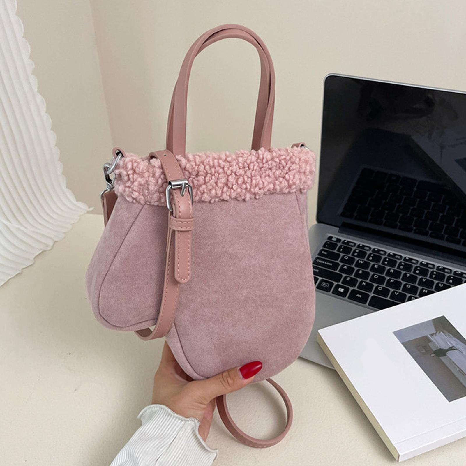 Faux Suede Handbags Glove Shape Glove Bag Plush Top Handle Purse for Women Daily Travel Shopping