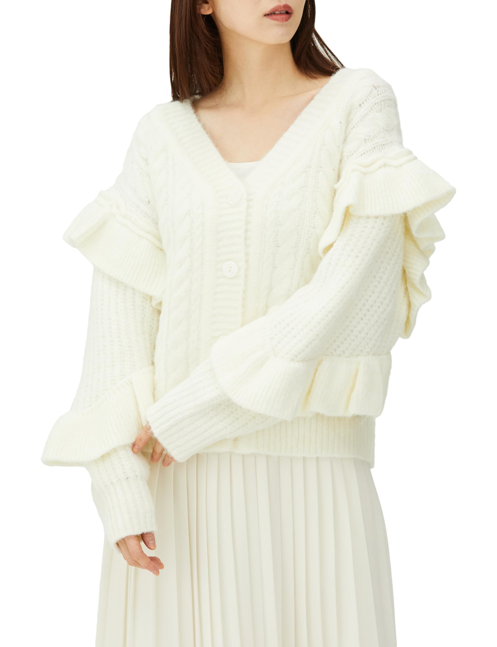 

Jill by Jill Stuart Low Gauge Cable Frill Cardigan