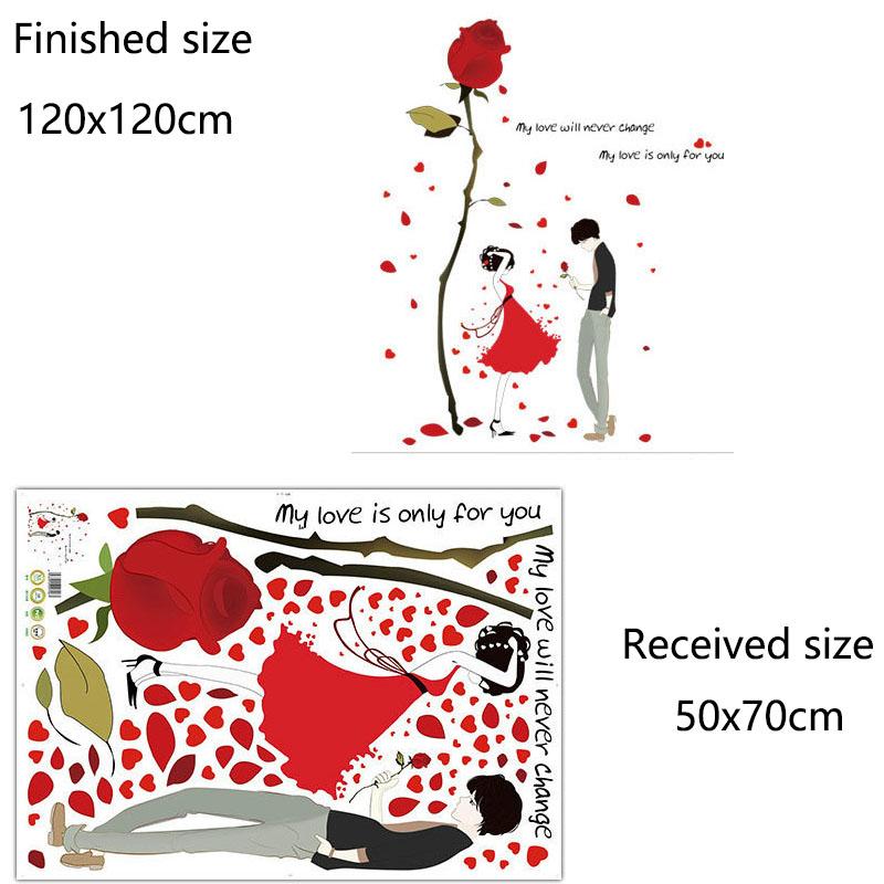 

Valentines Day Romantic Rose Love Couple Wall Sticker for Bedroom Living Room Sofa Background Wall Decoration 50x70cm різнокольоровий