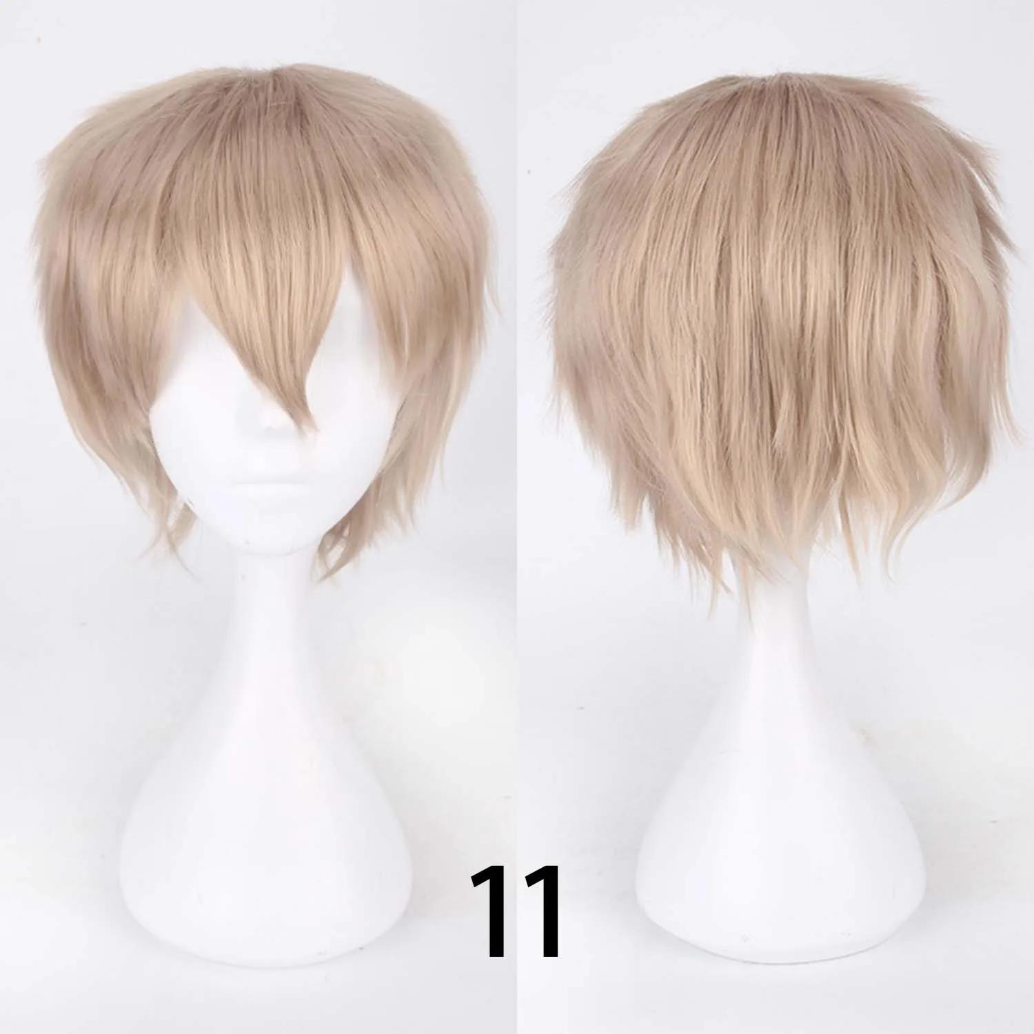 Wolf Cut Met Pony Gehakte Cosplay Feestpruik Voor Mannen Vrouwen Roze Rood Blauw Paars Koreaanse Stijl Mannenpruik Synthetische Korte Pruiken beige