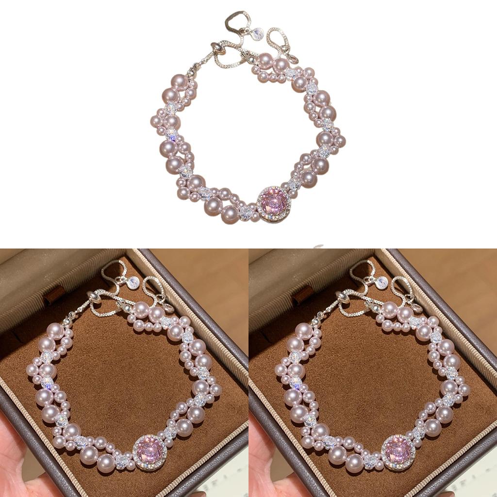 Geometric Layered Pearl Bracelet With Cubic Zirconia For Elegant Women Accessories