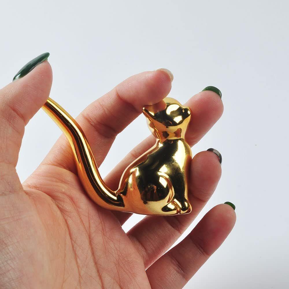 Modern Style Ceramic Golden Cat Figurine Statues for Home Decor Accents Living Room Office Table Bookshelf Desk Bedroom (2pcs Cute Cat