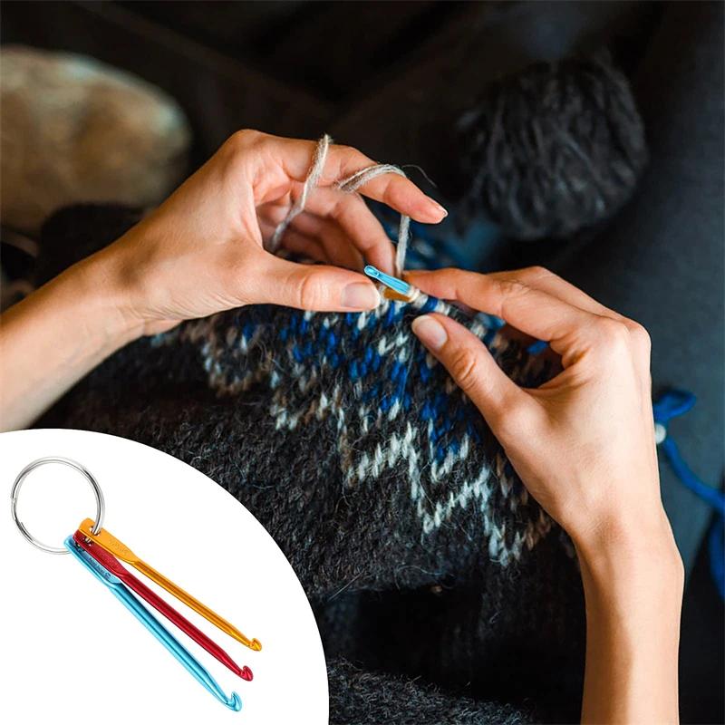 3pcs Crochet Hook Keychain 3/4/5mm Portable Crochet Keychains Kit DIY Crafts Knitting Needle Tools Single Head Sweater Needle