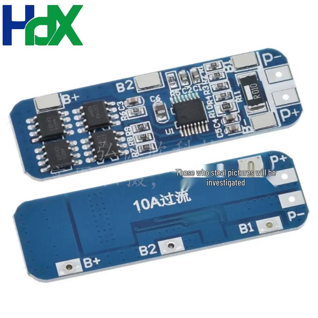 3S 12V 18650 Lithium Battery Protection Board with 10A Peak Overcurrent, Overcharge, and Over-discharge Protection.