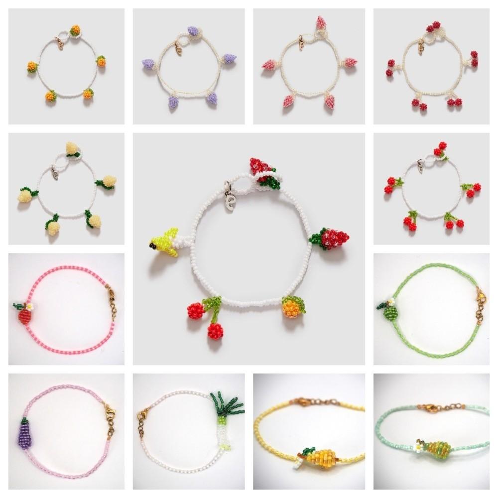 Lemon Vegetables Hand Chain Orange Strawberry Cherry Bangle Aesthetic Beaded Fruits Bracelet  Gift