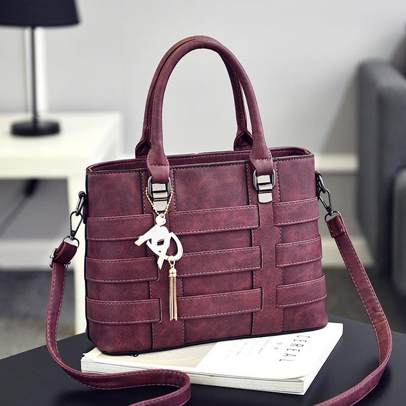 

Elegant Vintage Style Women s Shoulder Bag Versatile Pu Tote With Woven Accents For Daily Use бордовый