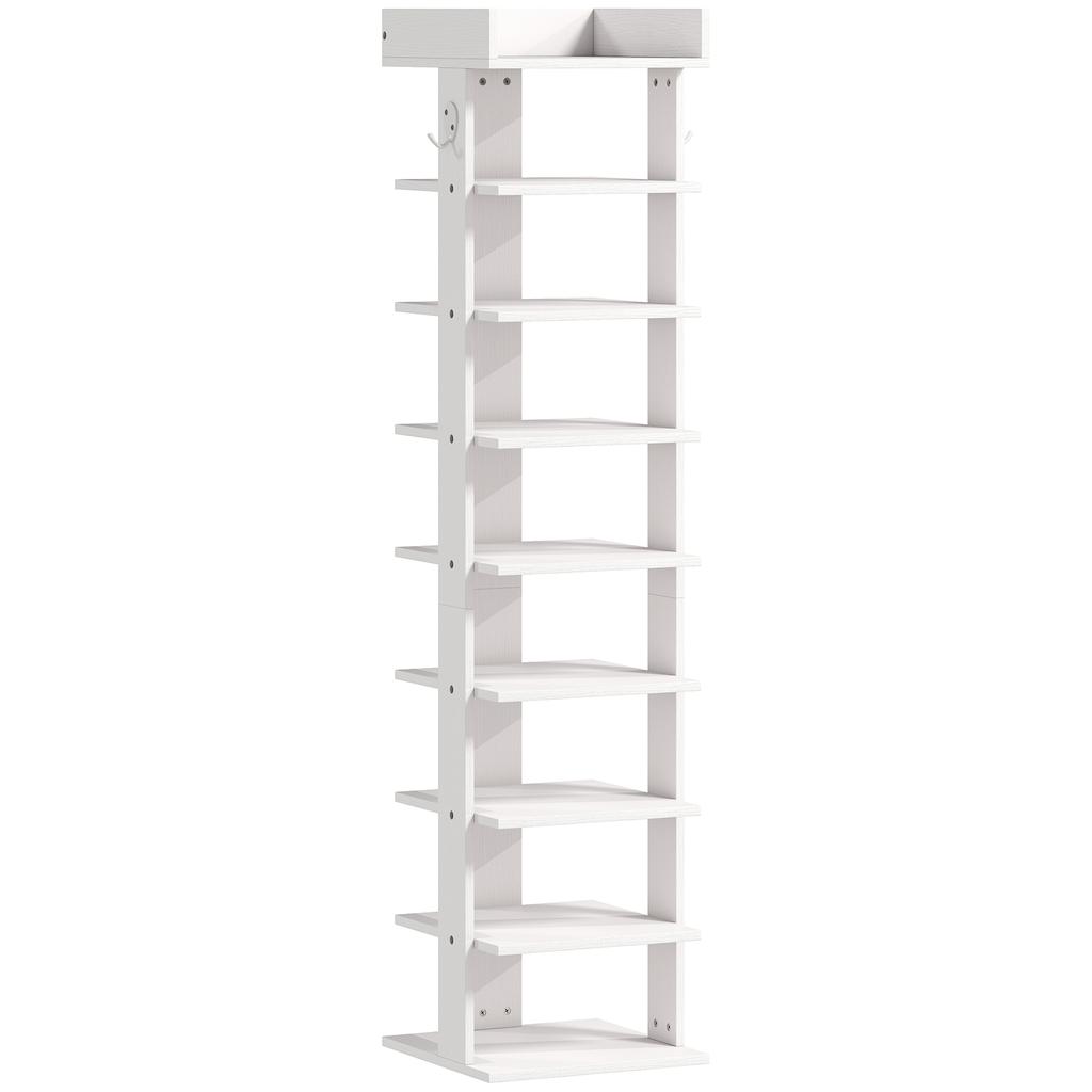 Shoe Rack 9-Tier Shoe Storage Organiser Top Tray Guardrail 2 Hooks 30 X 30 X 128.4 Cm White