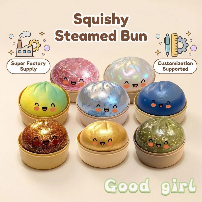 * Sale.Cute Steamed Bun Squeeze Toy Stress Relief Simulated Bun Ornament For Anxiety Relaxation In Office Or Home