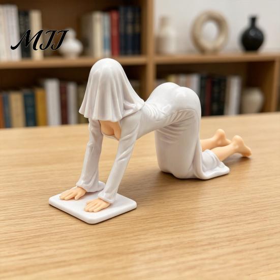 Decorative Seated Figurine Ghost Girl Hooded Sculpture, Ethereal Mysterious Statue, Gothic Whimsical Garden Ornament Queen Character Robe for