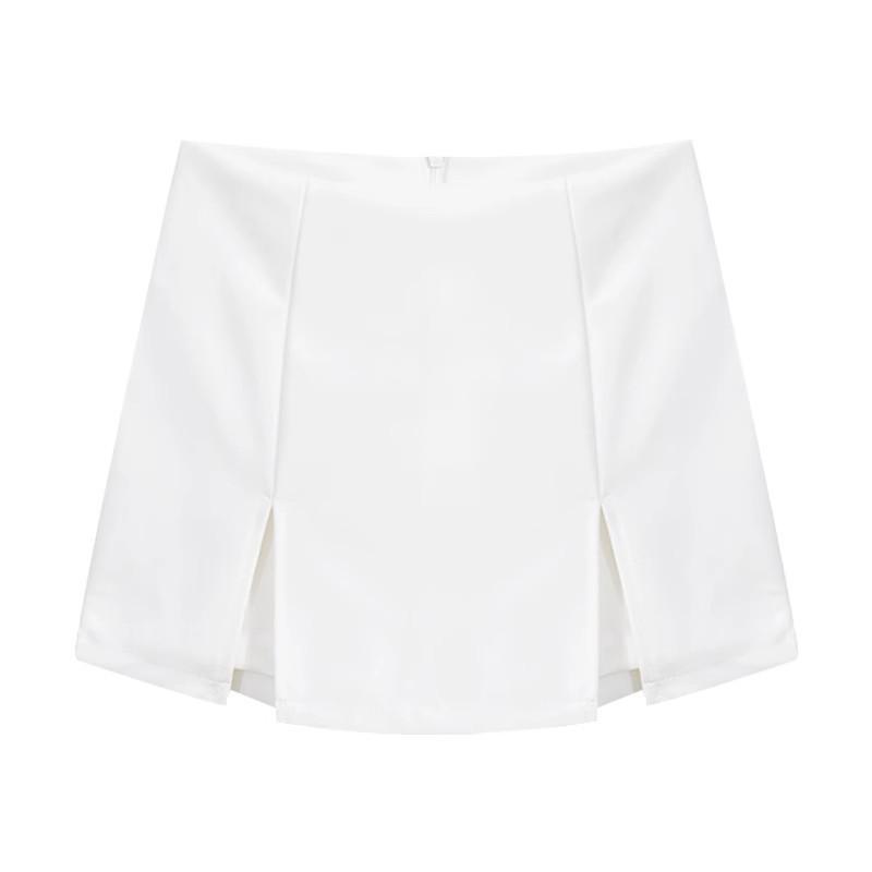 Women's White High-Waist Slit A-Line Mini Skirt - 2026 Spring/Summer Hip-Hugging Style