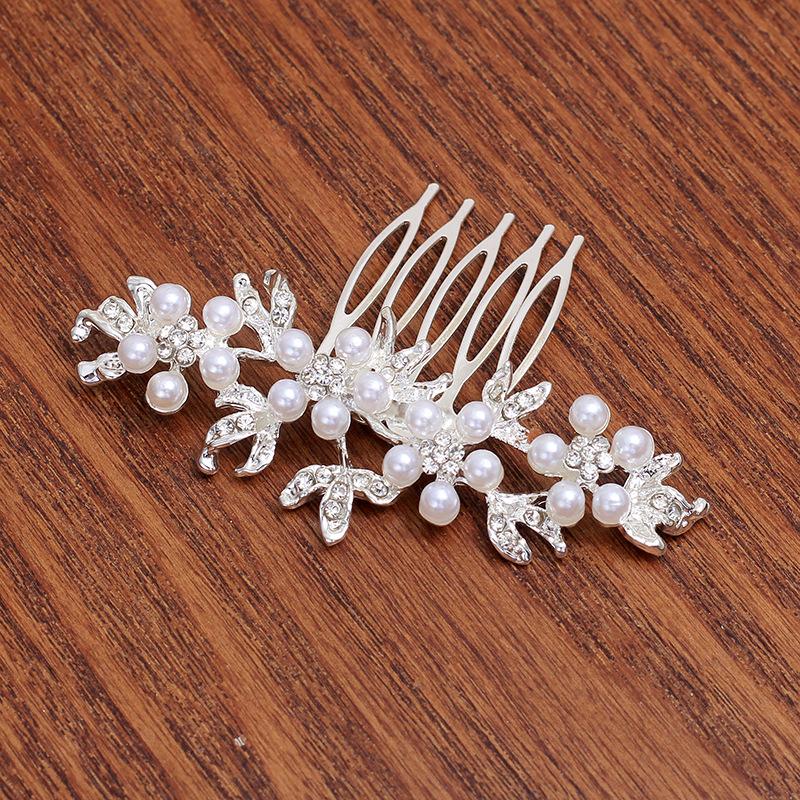 Pearl Rhinestone Comb Flower Decoration Bridal Headdress Wedding Photo Braided Hair Comb Pearl Inverted Comb