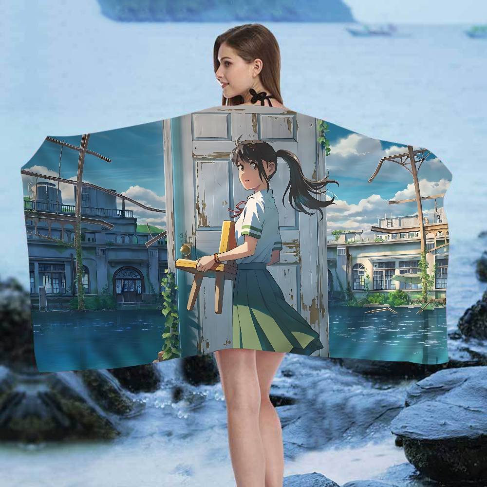 M-Makoto Anime S-Shinkai Microfiber Printed Beach Towel Mountain Climbing Yoga Beach Swimming Running Absorbent Soft Towel