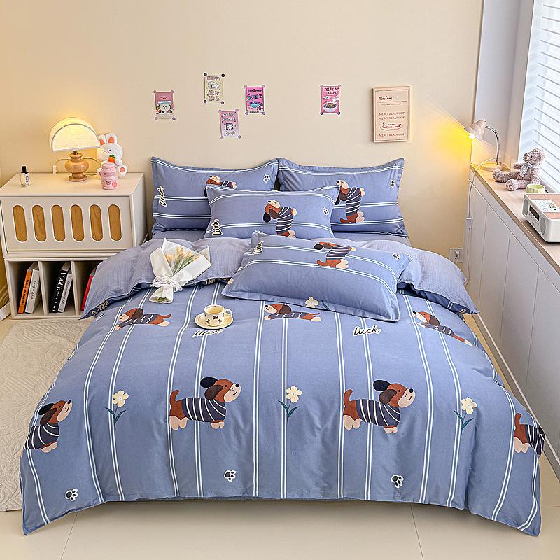 Pure Cotton Four-piece Set Thick Brushed Small Fresh Cotton Bed Sheet Quilt Cover Bed Sheet Dormitory Three-piece Set