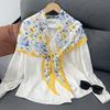 Spring and Summer Breathable Thin Silk Scarf Women's Fashion Flower Decoration Small Shawl Outer Scarf Sweet Temperament Rhombus Scarf