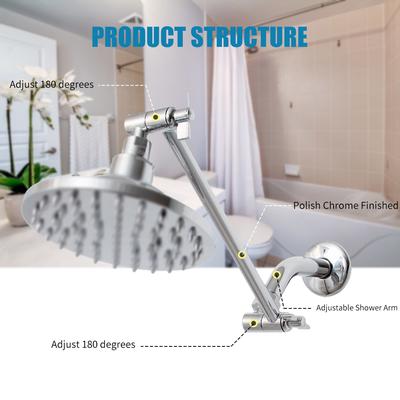 Shower Arm Extension with Lock Joints 11" Adjustable Height Angle Shower Arm