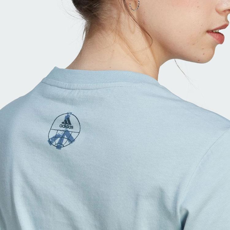 Adidas Change Through Graphic Tee Floral Print Sports Casual Short Sleeve T-Shirt Women Tops Blue IM4271