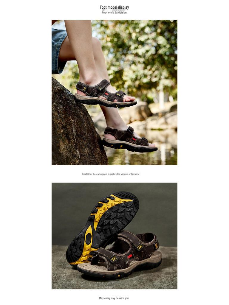 Men's Genuine Leather Open Toe Summer Sandals - Non-Slip, Wear-Resistant, Soft Sole, Versatile Driving Sandals