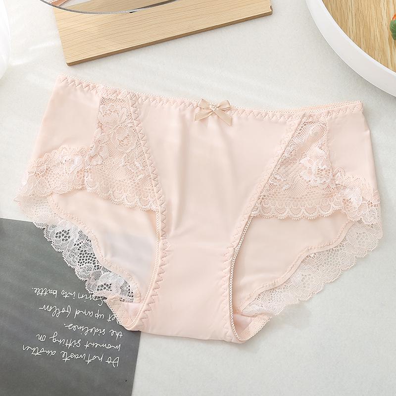 

Ice Silk Mid-Waist Seamless Women s Panties with Lace Trim - Breathable, Antibacterial Cotton, Plus Size Large