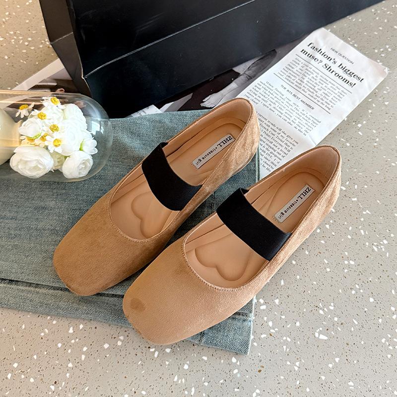 

Square head, shallow mouth, one pedal, suede retro soft-soled fairy flat-soled single shoes, fattened and widened women s shoes 45 хакі