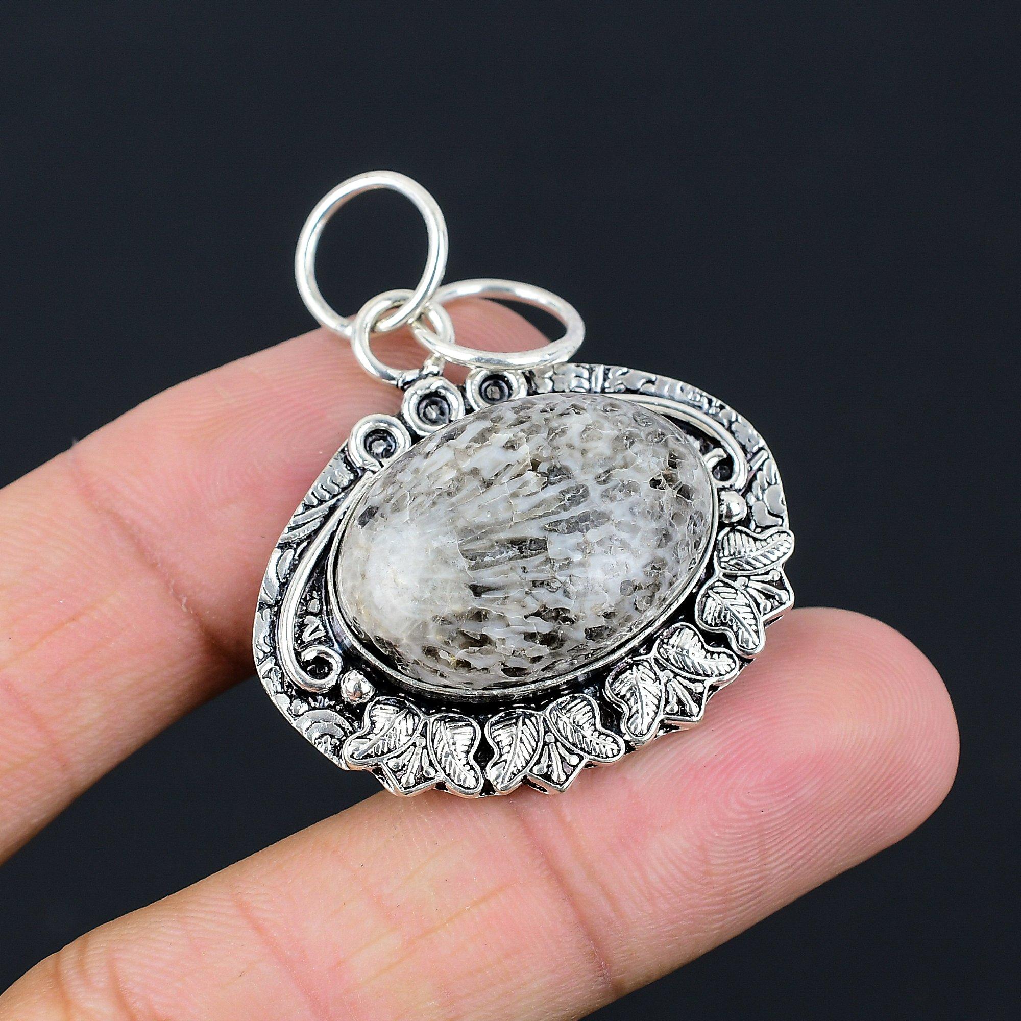 Stingray Coral Stone Root Chakra Art Deco Sister New Pendant 925 Sterling Silver