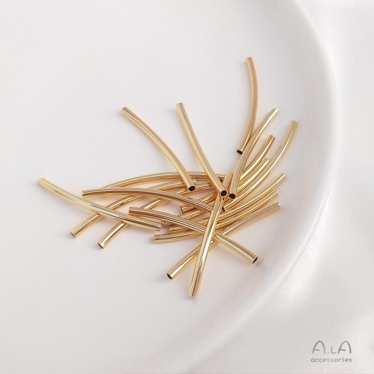 14K Gold-Filled Color-Preserving Shiny Curved and Oval Tube Jewelry Findings for DIY Bracelet and Bangle Accessories