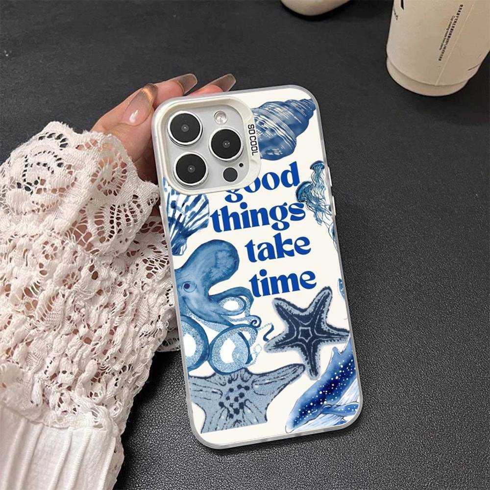 Coastal Sea Star Turtle Ocean Colored Silver frosted For iPhone Phone Case 17 16 15 14 13 12 11 Pro Max XR Plus Shockproof