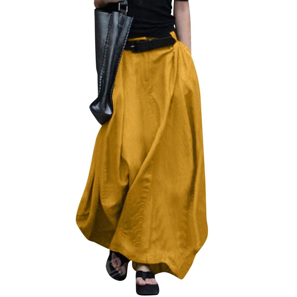 Women's Patchwork Casual Loose Skirt Skirt With Pockets Denim Solid Color Skirt