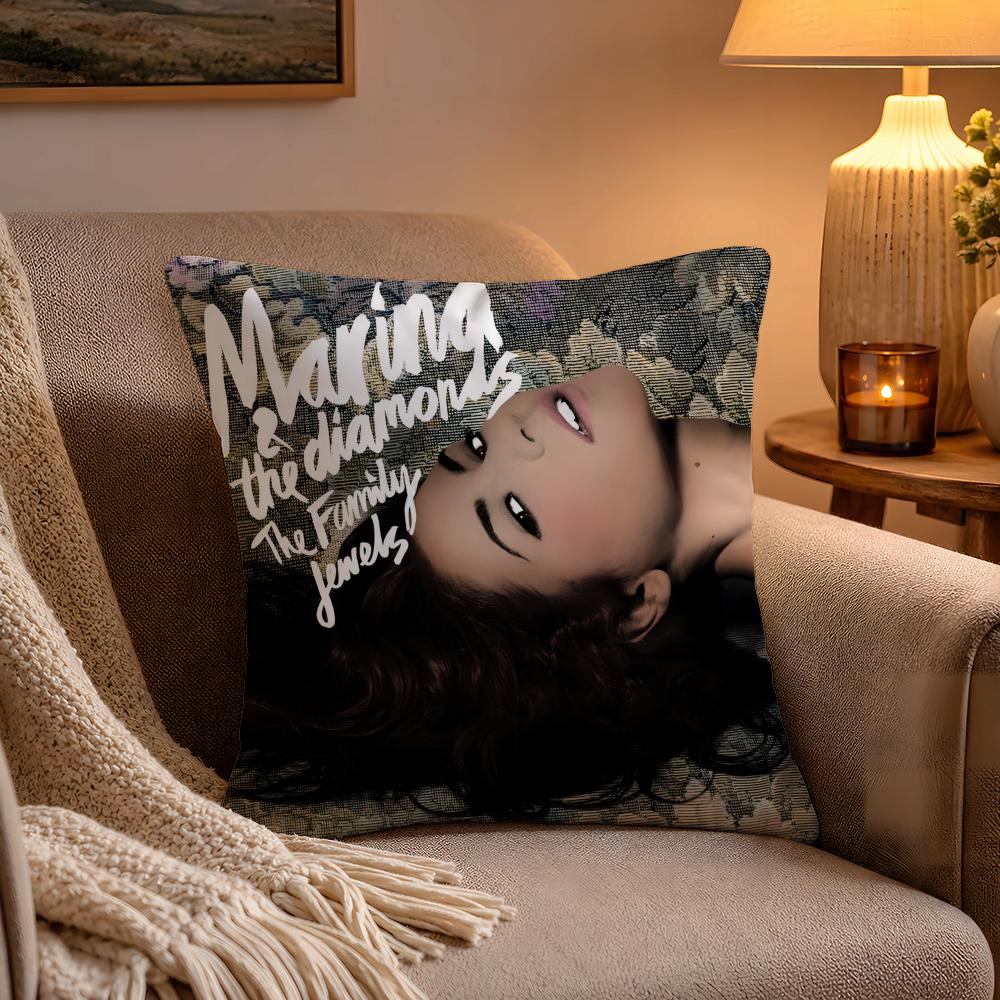 Music Album MMarina And The Diamonds Cushion Cover Soft Plush Cushion Cover Double Print And Invisible Zipper For Sofa Home Car