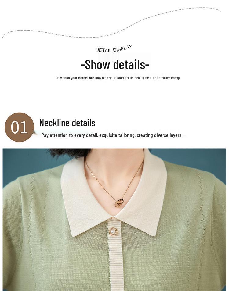 Middle-aged Women's Summer Ice Silk Short Sleeve Knit Top