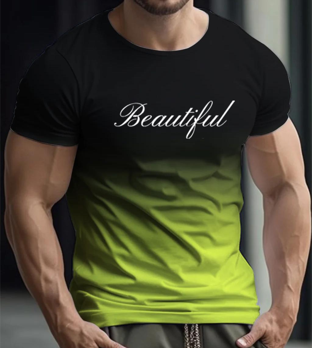 

Летняя футболка с градиентным принтом для мужчин, одежда, контрастные футболки с короткими рукавами в стиле Харадзюку, повседневные мужские футболки большого размера с круглым вырезом 3XL