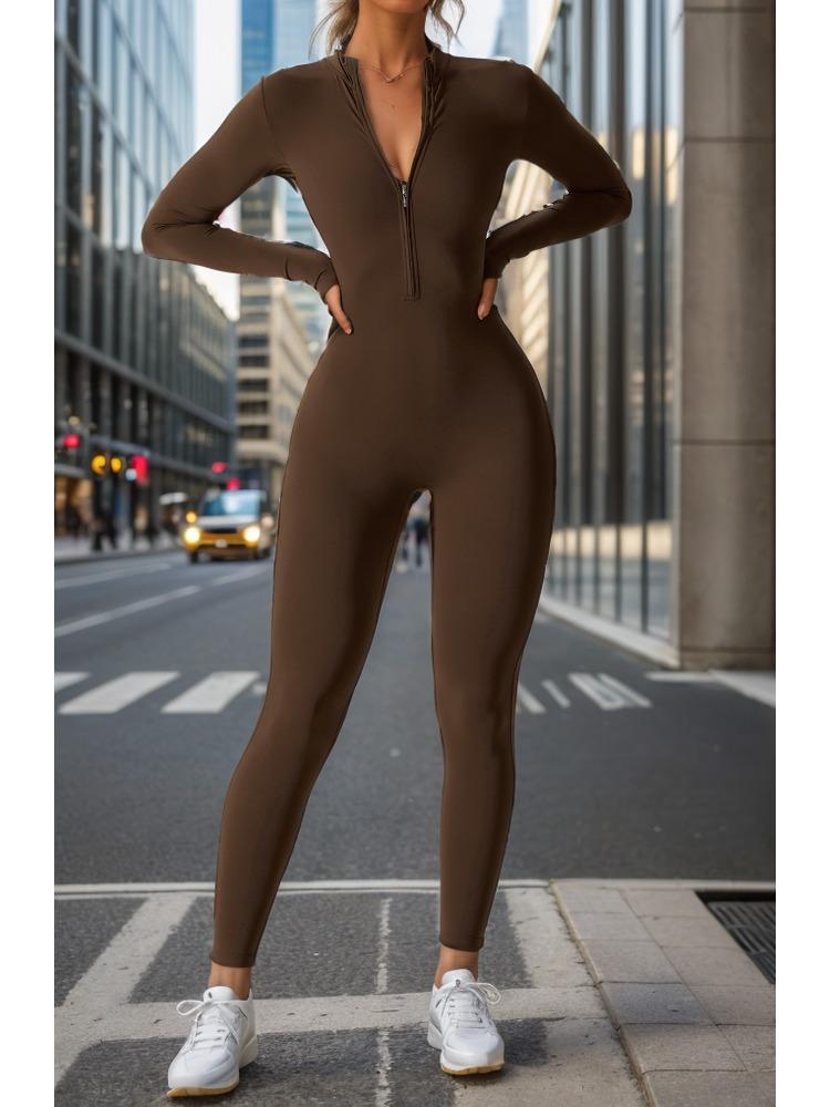 Autumn Winter Long Sleeve Long Zipper Yoga One Piece Suit Integrated Sports Fitness Tight One Piece Clothing Beach Vacation Elegant Casual Wear
