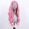 AIMEYA Pink Lace Wig Long Body Wave Side Part Synthetic Lace Front Wig Heat Resistant Synthetic Hair Daily Use Cosplay Wig