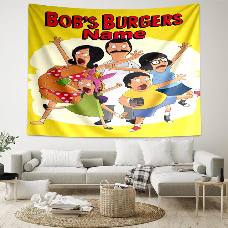 Custom Name Bob's Burgers Print Tapestry, Backdrop, Easy Setup, Ideal for Bedroom, Office & Living Room, with Aesthetic Wall Hanging Decor.