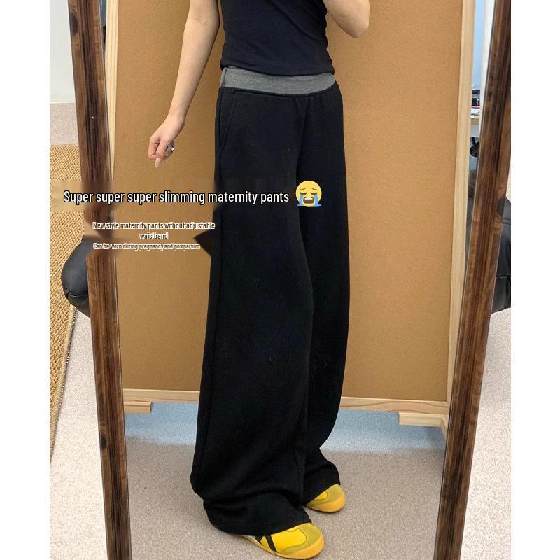 

2025 French Casual Maternity Wide-Leg Pants: Spring/Autumn Thin Style, No Support Belly Patchwork L чёрный