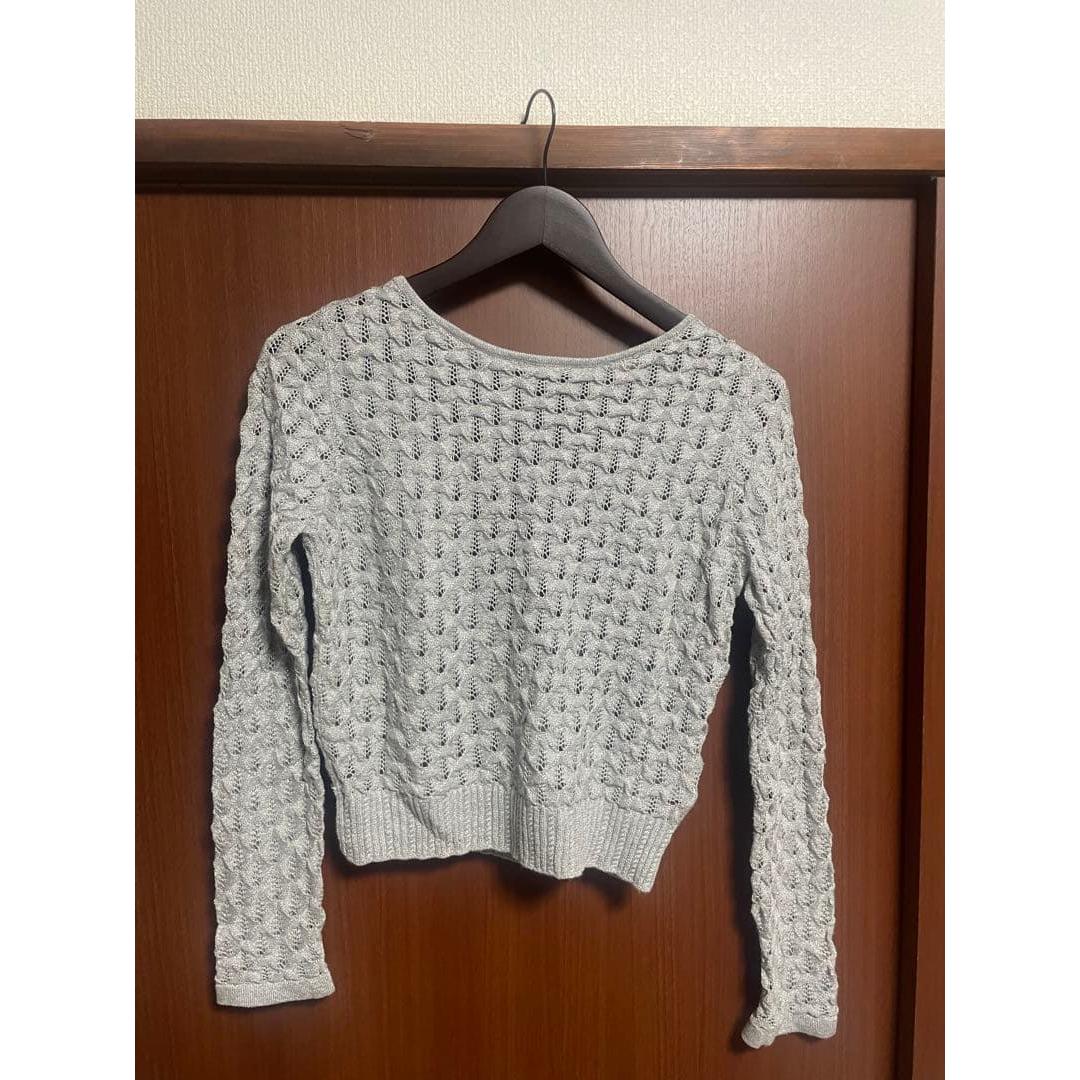 Lily Brown Openwork Back Open Knit Tops Gray Lam