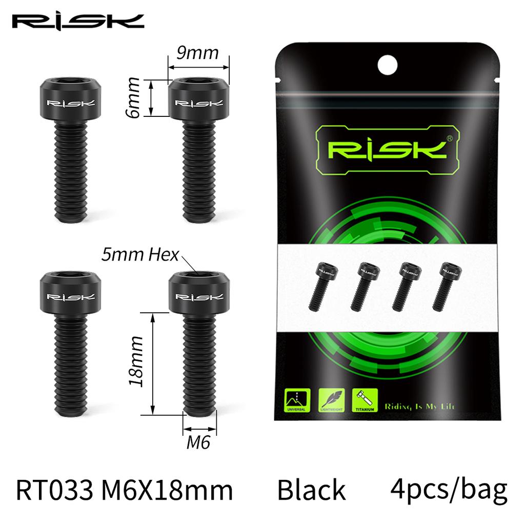 RISK 4PCS M6x16 M6x18 M6x20mm Titanium Bicycle Disc Brake Clamp Caliper Bolts MTB Mountain Road Bike Fixed Screws M6*16/18/20mm