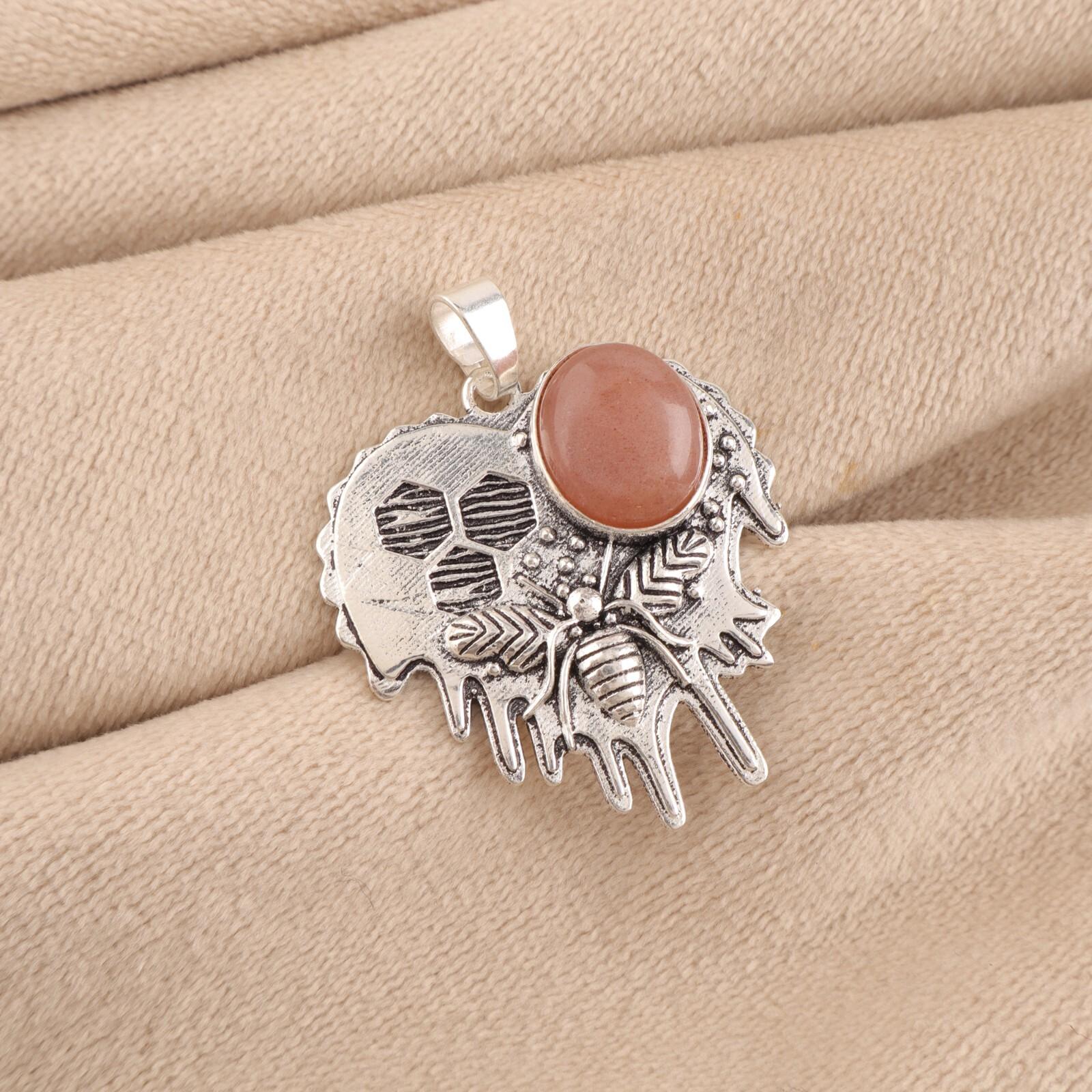 

Natural Peach Moonstone Gemstone 925 Sterling Silver Handcrafted Pendant 1.49 CP-28-26