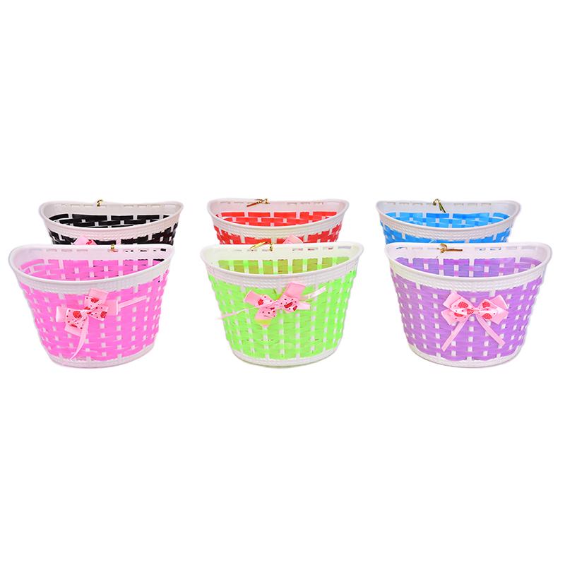 1Pc Bicycle Basket Children Bike Plastic Knitted Bow Knot Front Handmade Bag